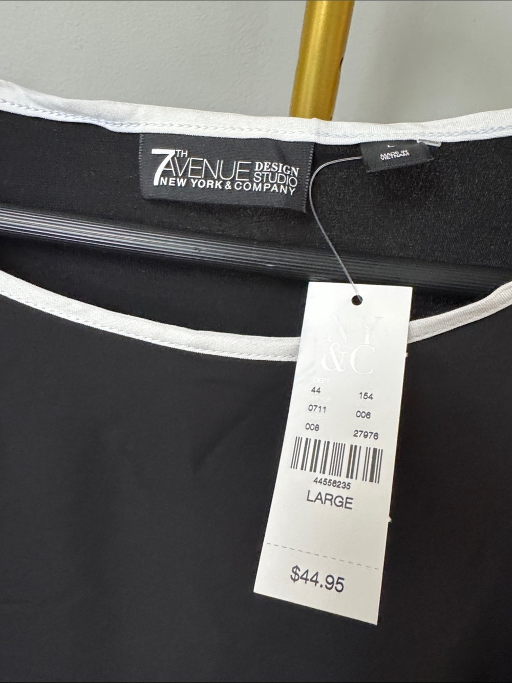 New York & Company Black polyester Blouse White Trim silver zipper accents NWT L - Picture 2 of 11
